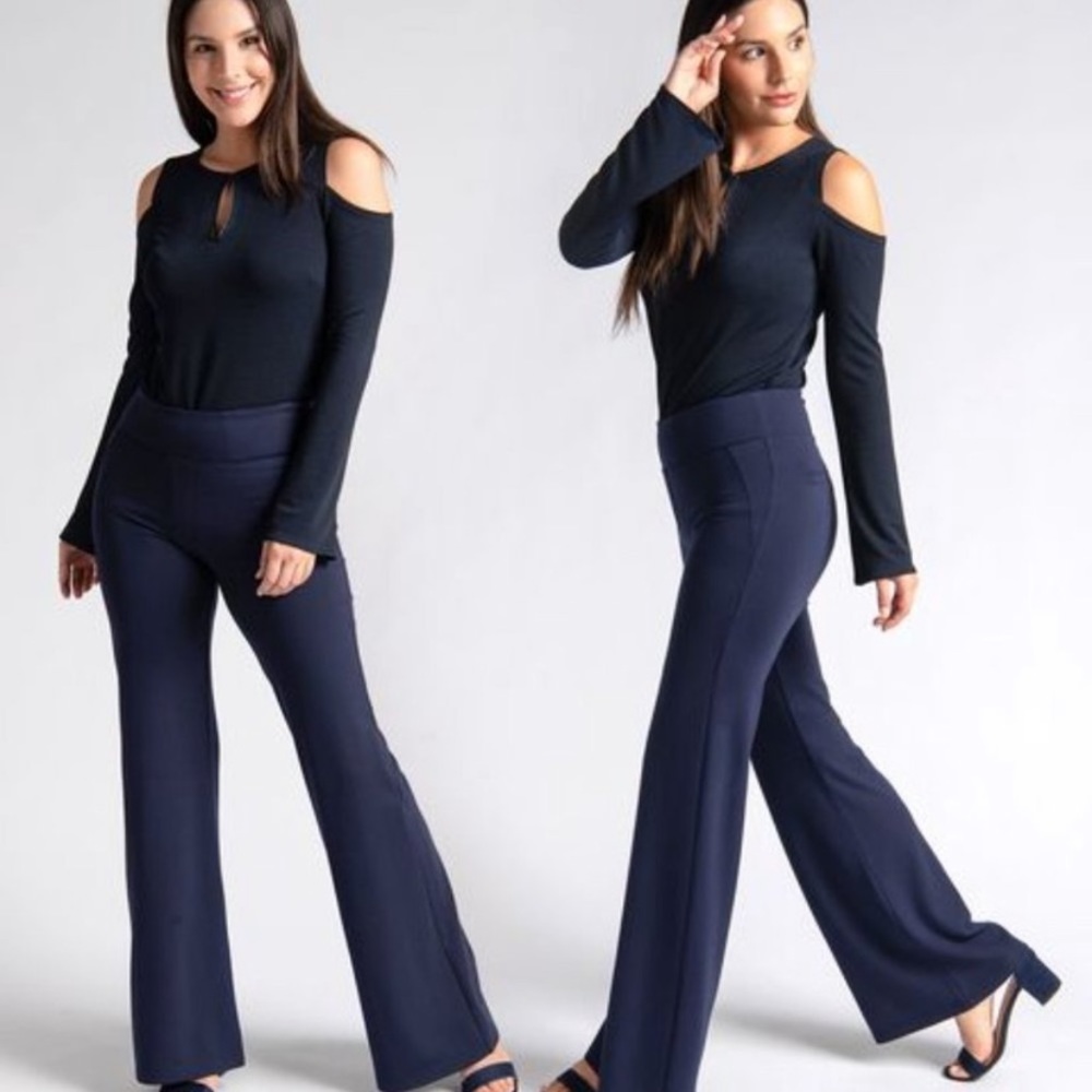 Betabrand Wide Leg Navy Yoga Dress Pants Size MP